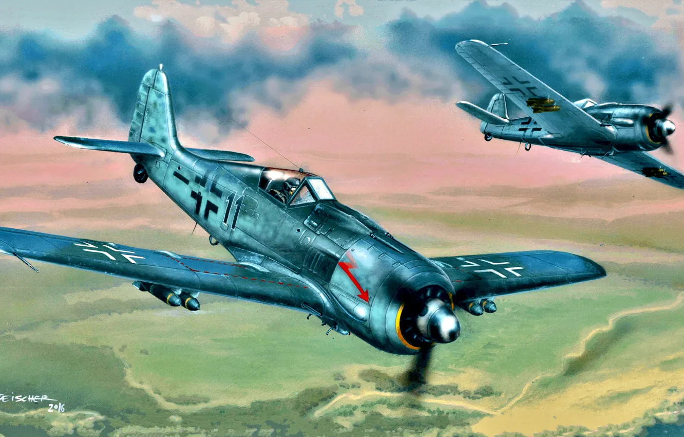 Photo wallpaper Germany, attack, Air force, Fw 190, Focke -Wulf, bombs, Fw.190F-8, German air force