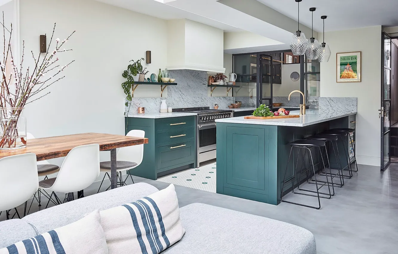 Photo wallpaper interior, kitchen, sofa, London, dining room