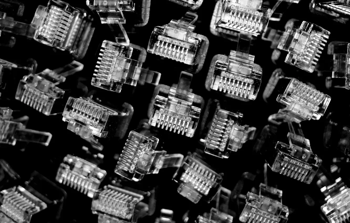 Photo wallpaper black and white, cable, connector
