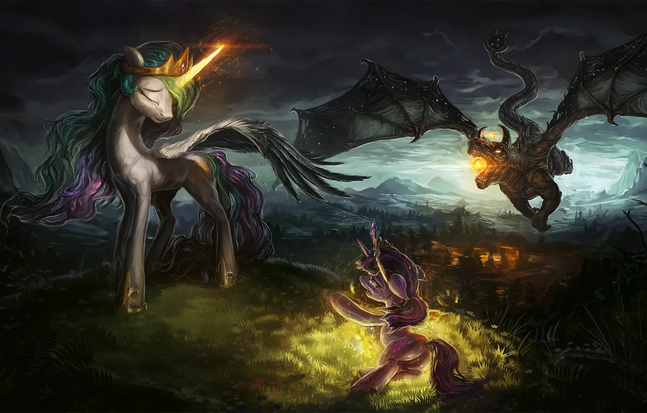 Photo wallpaper night, dragon, figure, the victim, despair, tears, fantasy, art