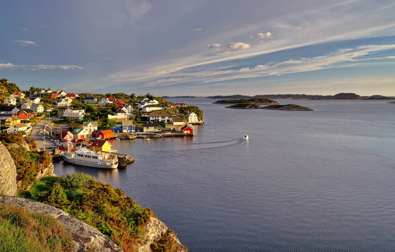 Photo wallpaper the sky, coast, Norway, houses, Norway, Sotra
