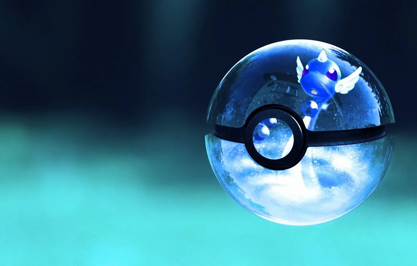 Photo wallpaper blue, inside, pokeball, pokebol, Dragonair