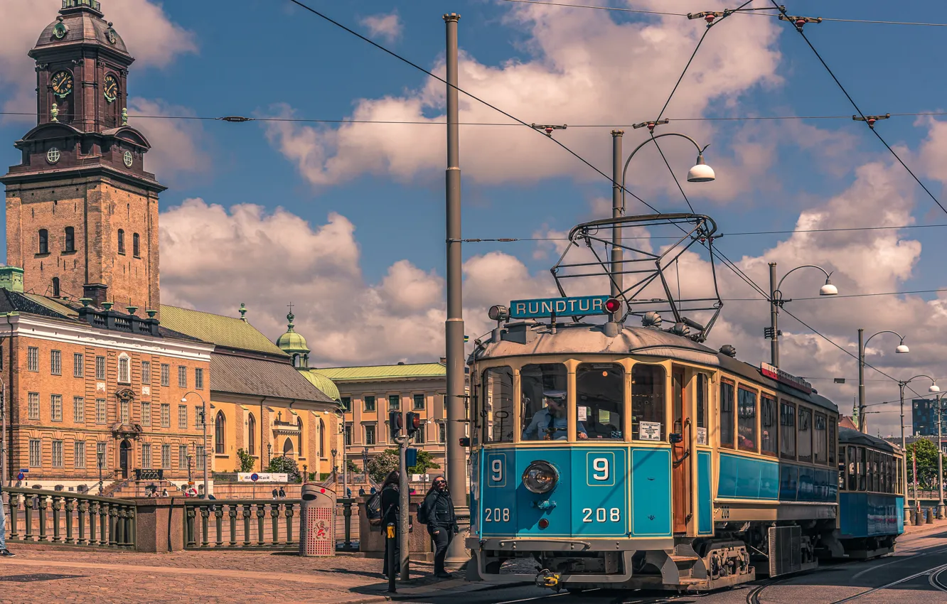 Photo wallpaper building, rails, tram, Sweden, Gothenburg