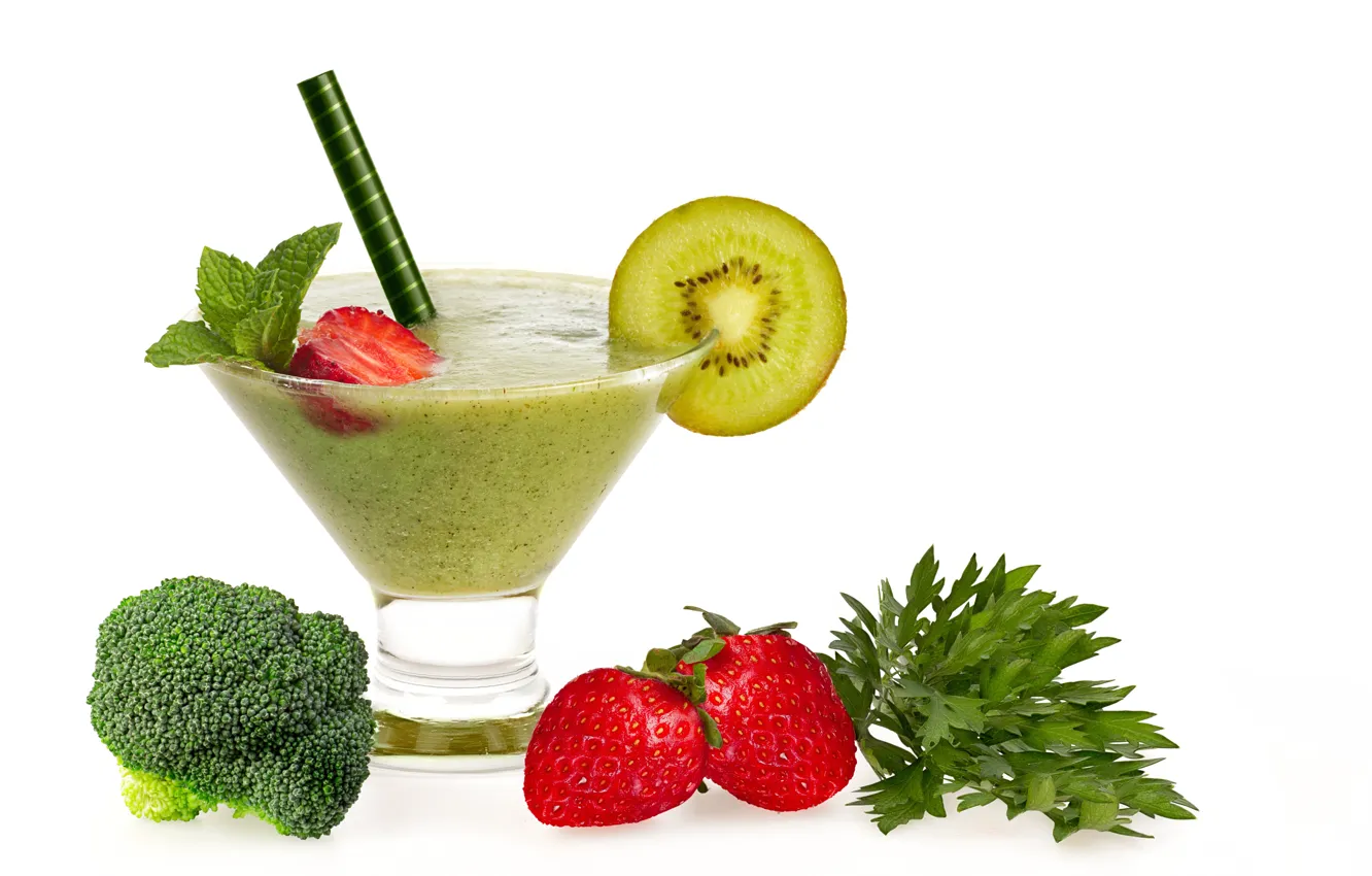 Photo wallpaper greens, kiwi, strawberry, drink, smoothies