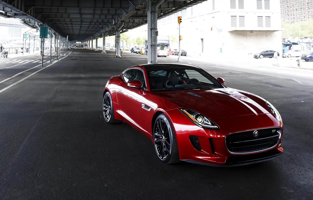 Photo wallpaper bridge, coupe, Jaguar, Jaguar, US-spec, F-Type, 2014, S Coupe
