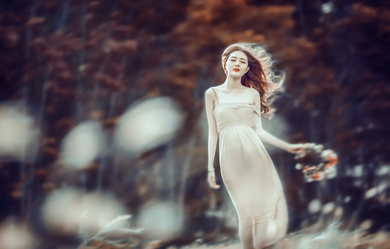 Photo wallpaper girl, nature, mood, the wind