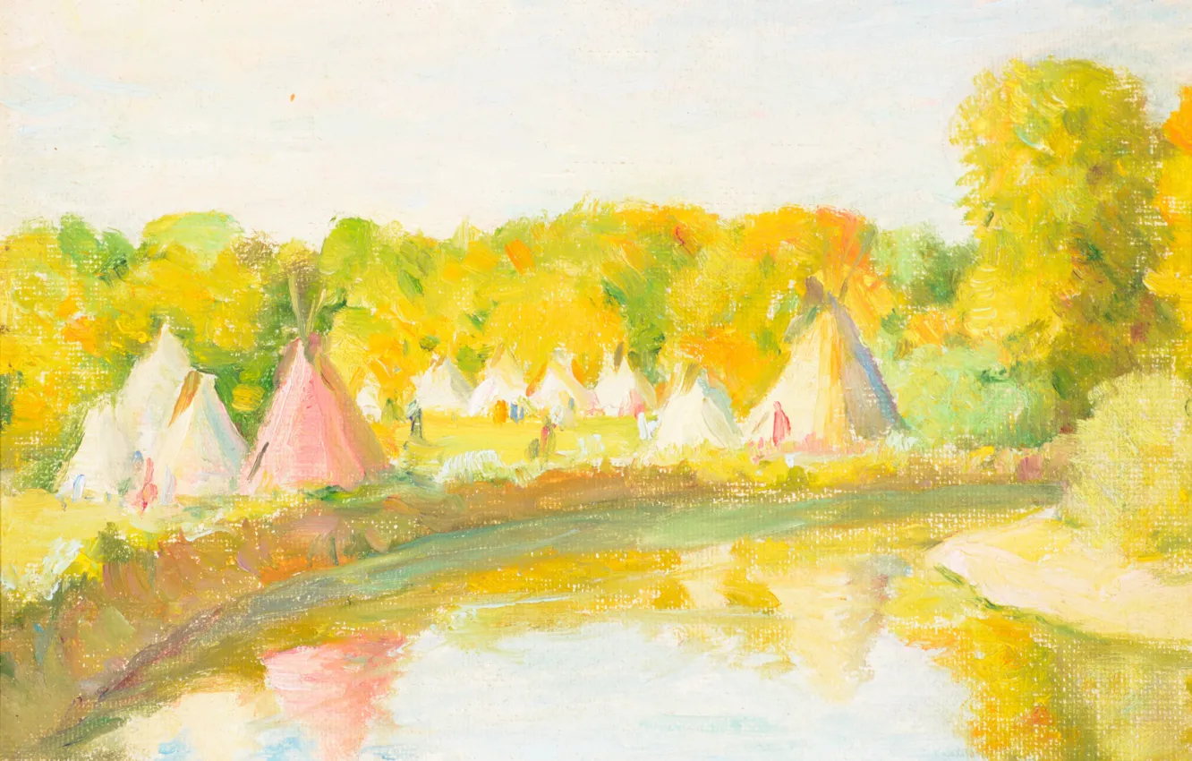 Photo wallpaper Montana, Joseph Henry Sharp, Crow Camp on the Little Big Horn, Crow Agency