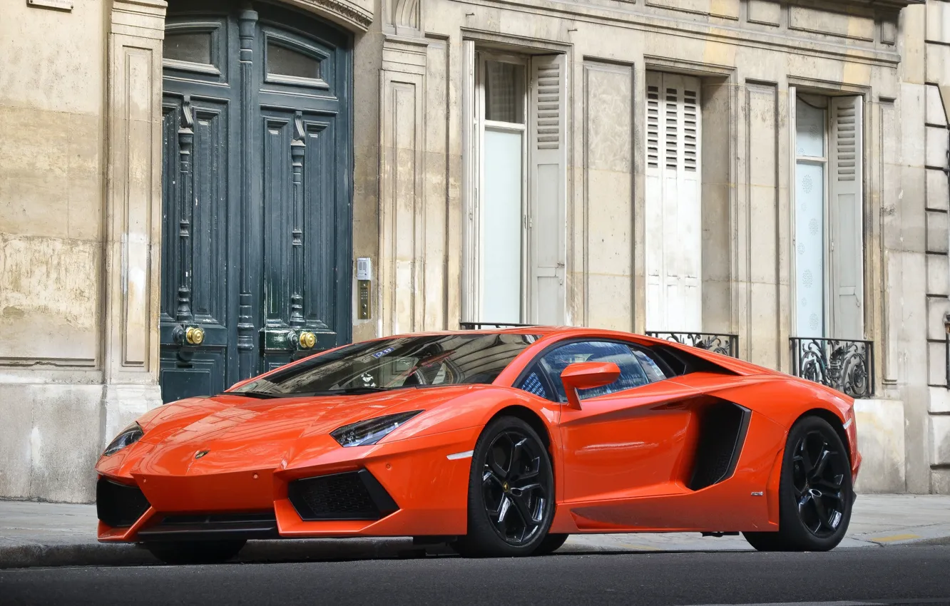 Photo wallpaper Orange, lamborghini, Street, aventador, lp700-4