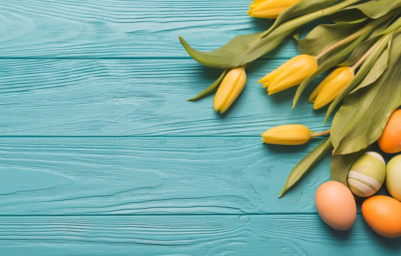 Photo wallpaper holiday, bouquet, spring, Easter, tulips, wood, tulips, decor