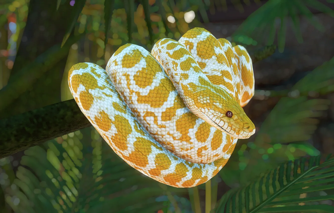 Photo wallpaper yellow, nature, rendering, snake, Python, bokeh
