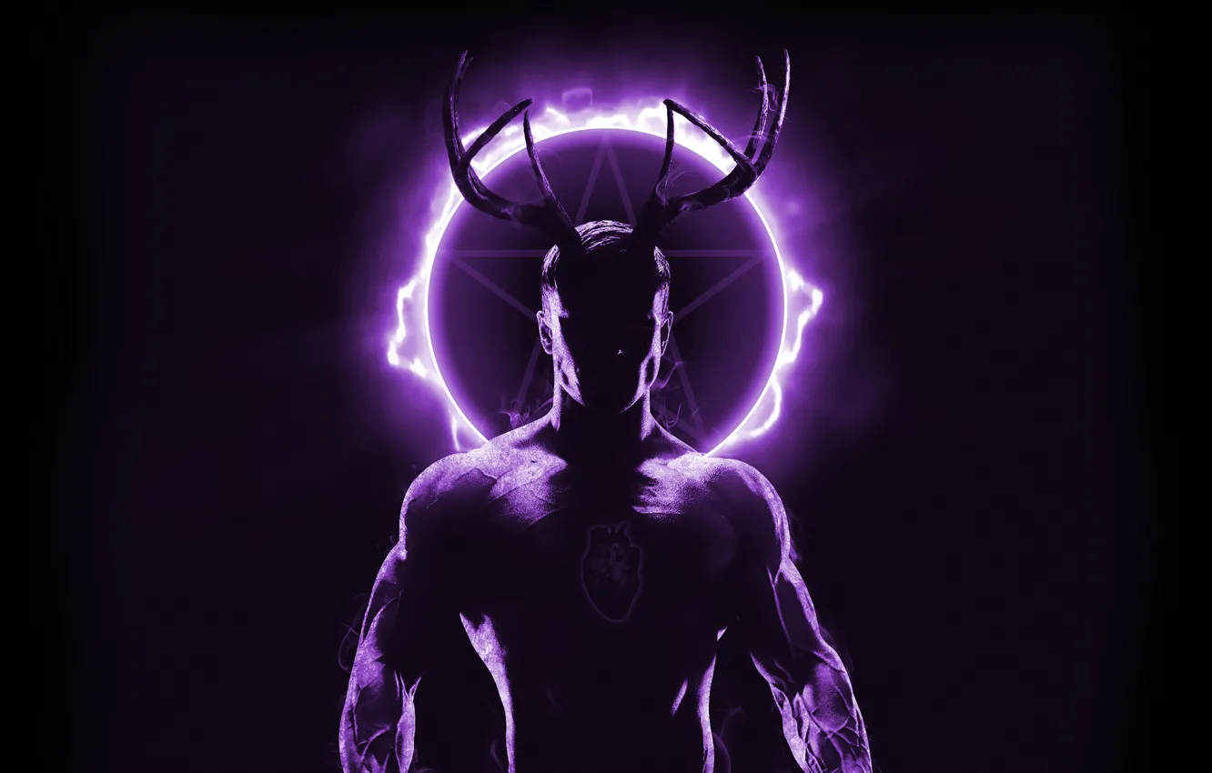 Photo wallpaper light, silhouette, horns, male