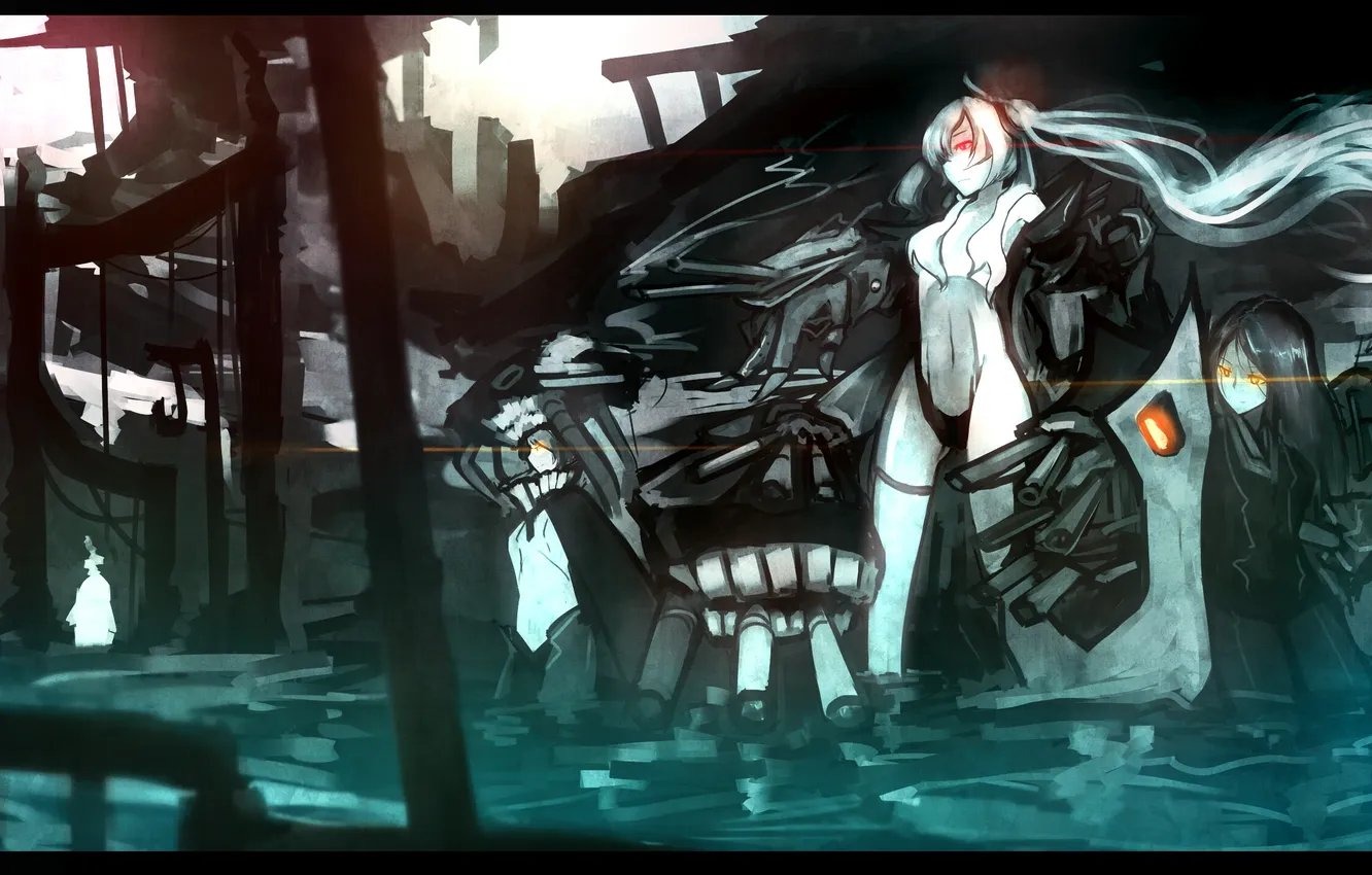 Photo wallpaper water, girl, weapons, art, ruins, kantai collection, ru-class battleship, Wo-Class Aircraft Carrier