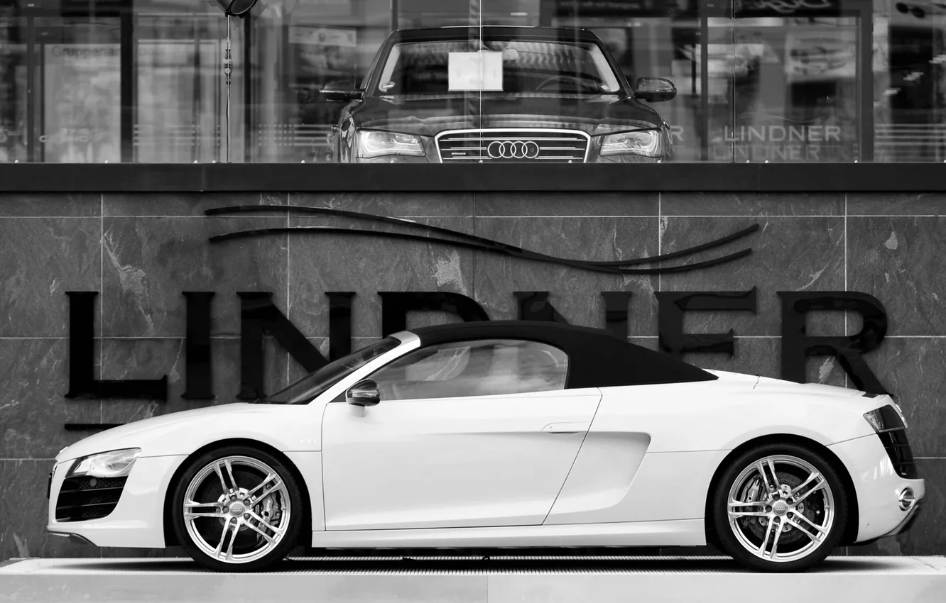 Photo wallpaper white, Audi, Audi, white, side, Spyder, spider
