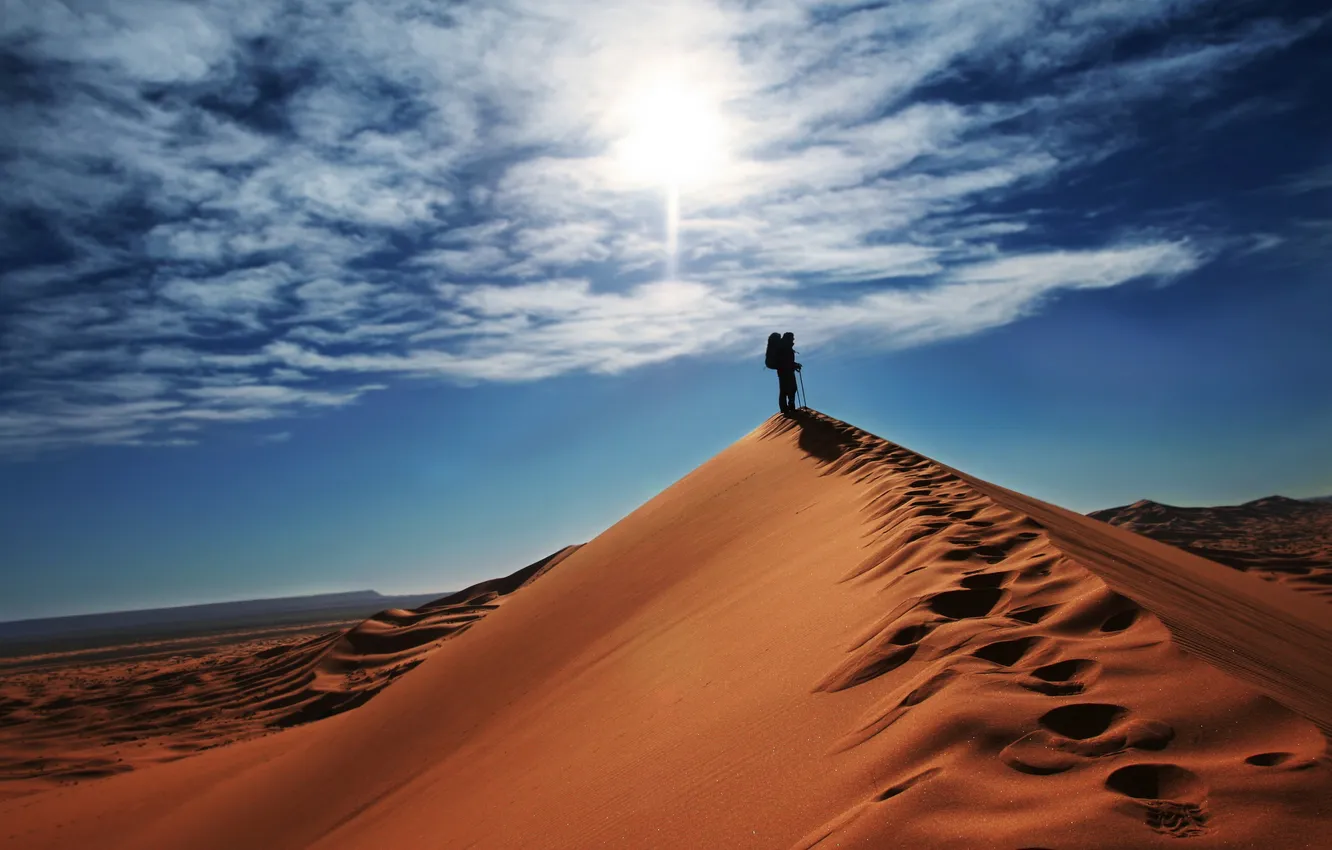 Photo wallpaper sand, the sky, the sun, travel, people, situation, mood, hills