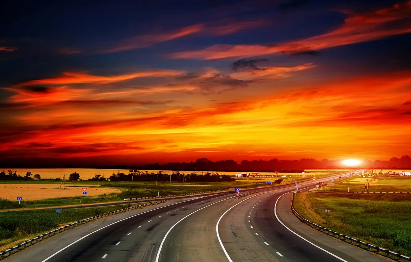 Photo wallpaper road, the sky, landscape, nature