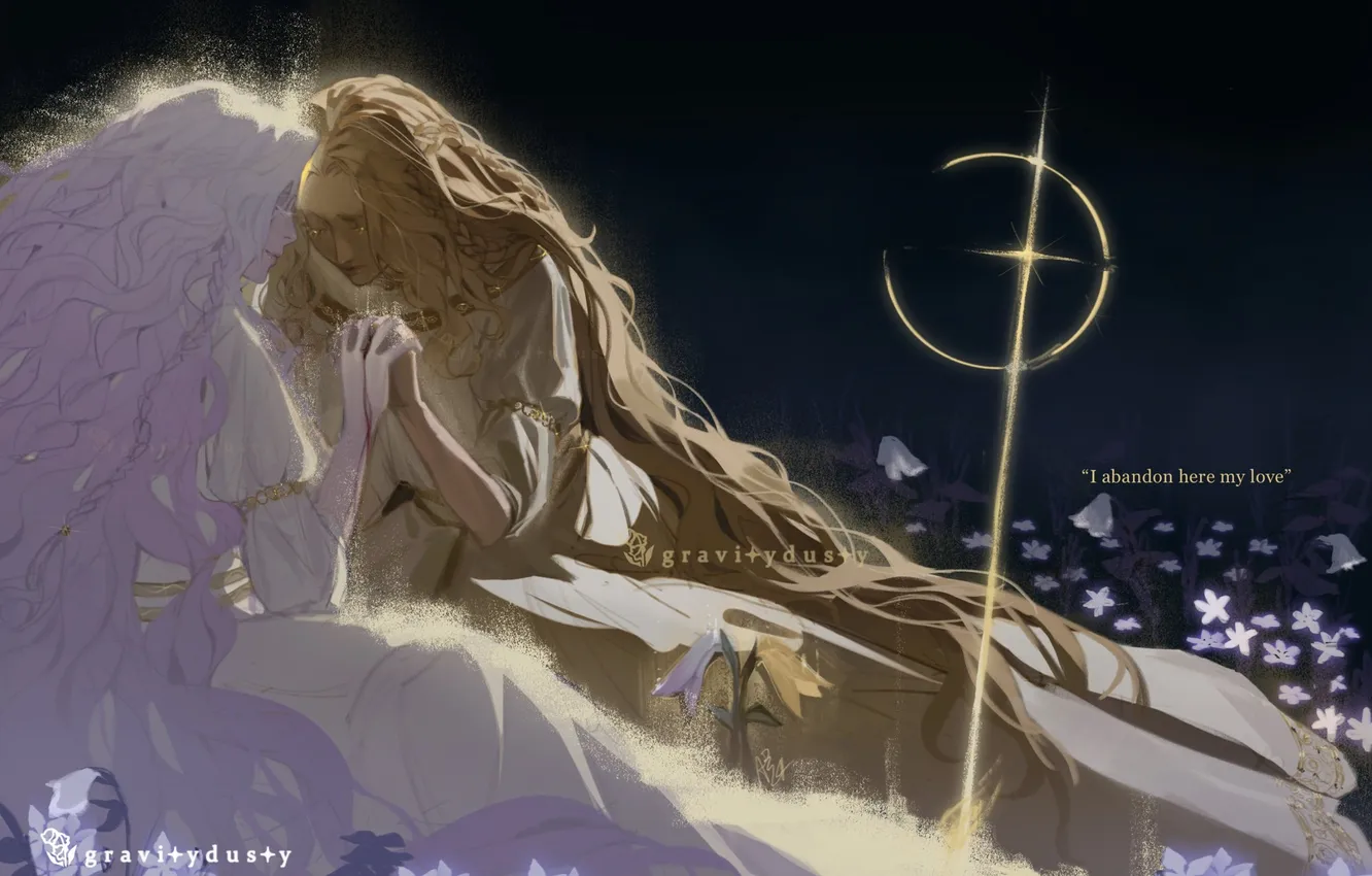 Photo wallpaper girl, flowers, night, glade, guy, Elden Ring, Miquella the Unalloyed, St. Trina