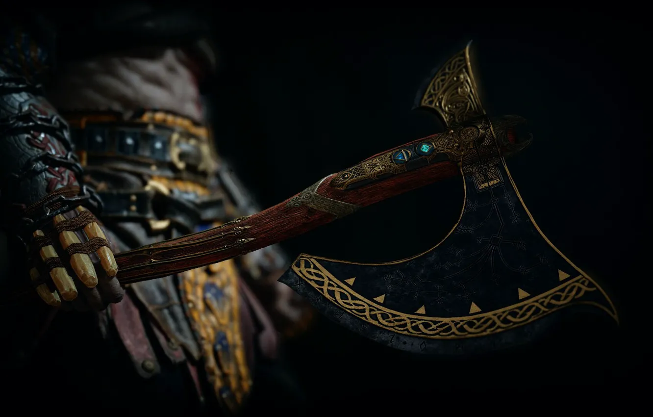 Photo wallpaper axe, Ragnarok, weapon, Kratos, God of War, man, boy, Spartan