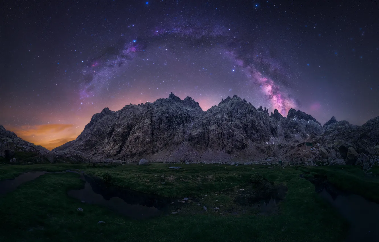 Photo wallpaper stars, mountains, night, lake, the milky way