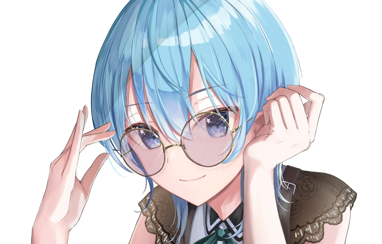 Photo wallpaper girl, glasses, Hololive virtual youtuber, Hoshimachi Suisei