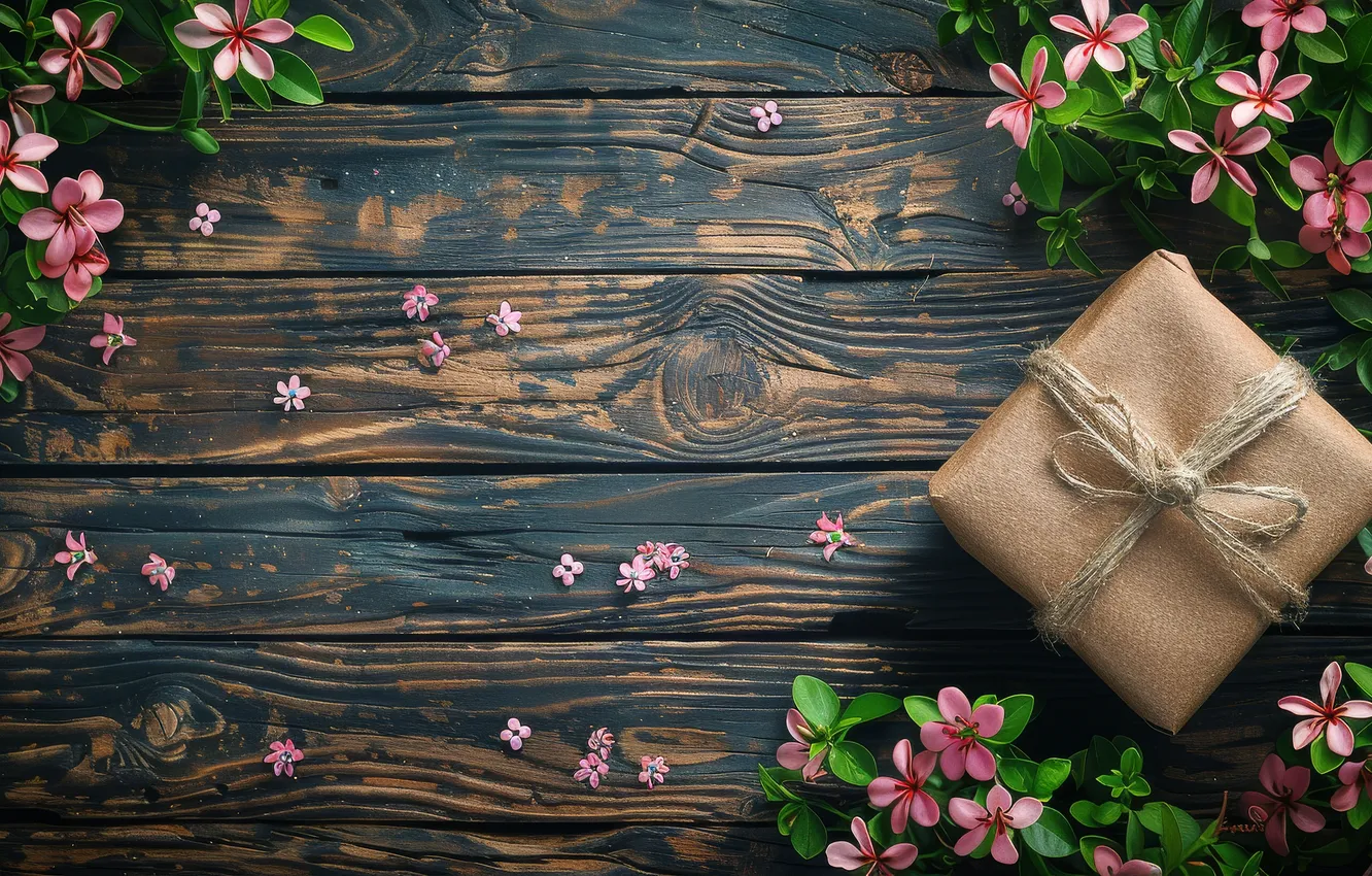 Photo wallpaper flowers, gift, Board, texture, AI art, neural network