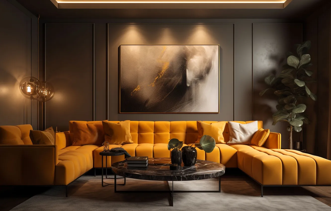 Photo wallpaper design, style, room, plant, interior, lighting, living room, luxury sofa