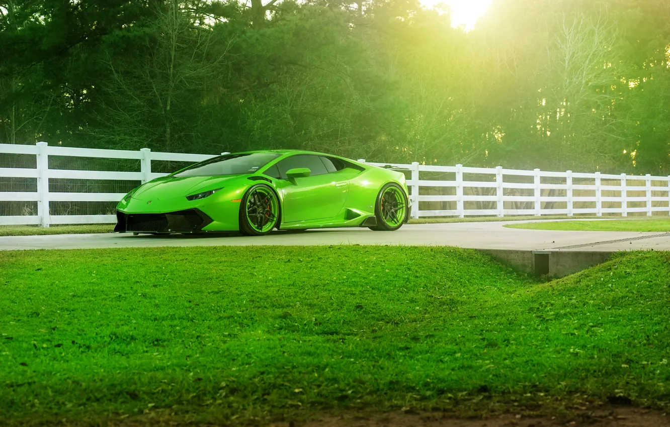 Photo wallpaper Lamborghini, Green, Front, Color, Supercar, Wheels, ADV.1, Huracan
