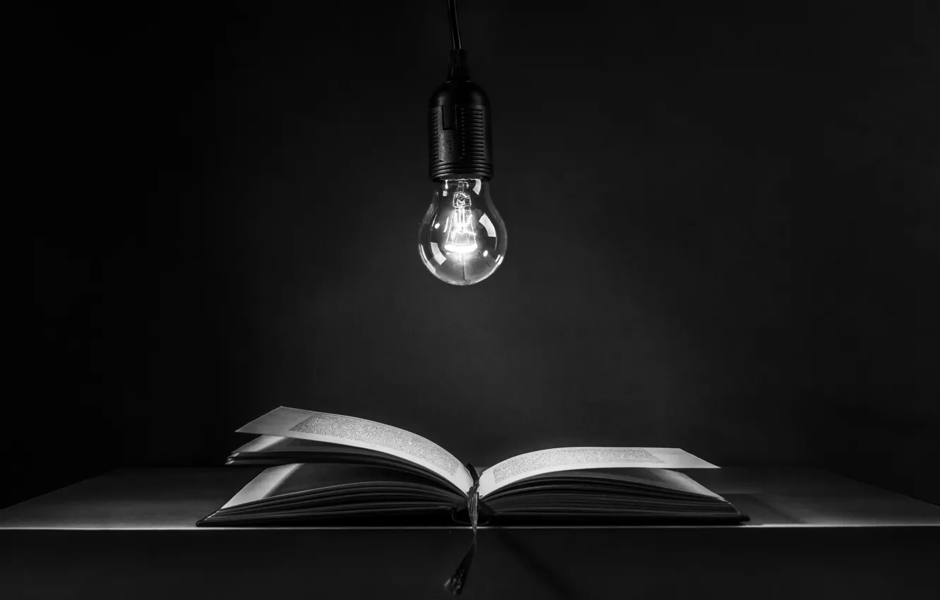 Photo wallpaper light bulb, book, book, light bulb, Ute Scherhag, ignorance is darkness, teaching is light, teaching …