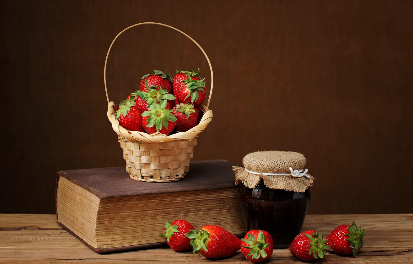 Photo wallpaper berries, strawberry, still life, jam