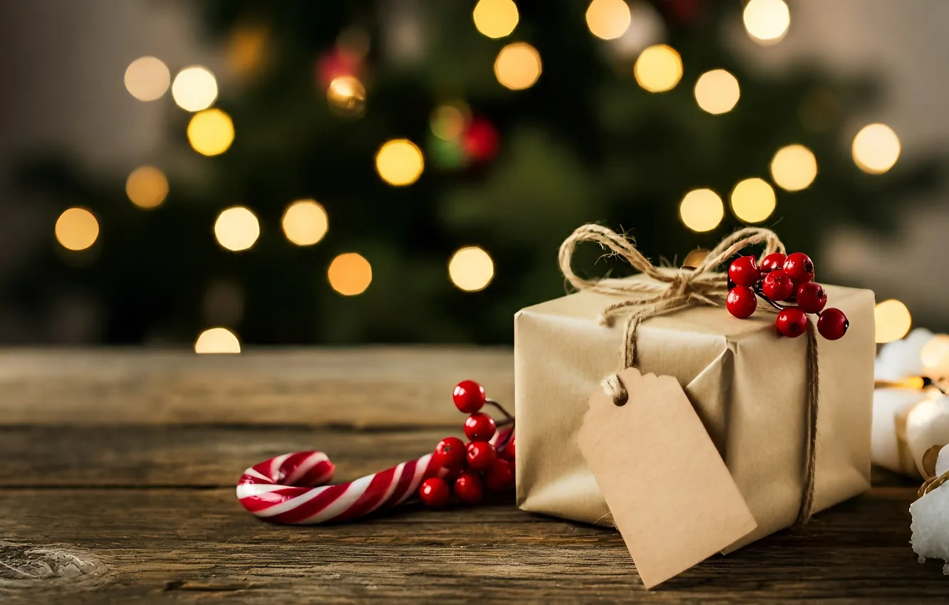 Photo wallpaper berries, gift, new year, Christmas, lollipops