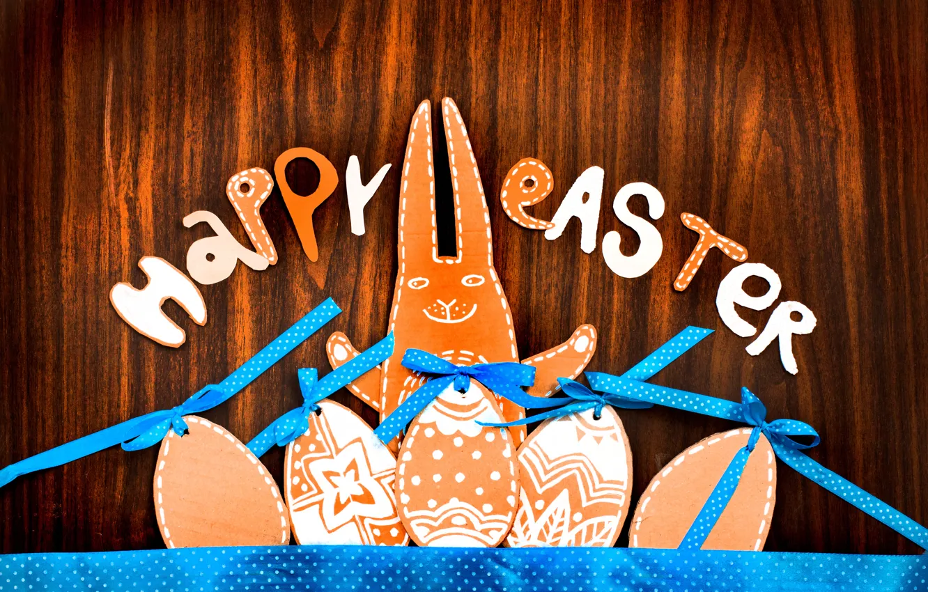 Photo wallpaper trees, holiday, the inscription, hare, eggs, Easter, tape, figures