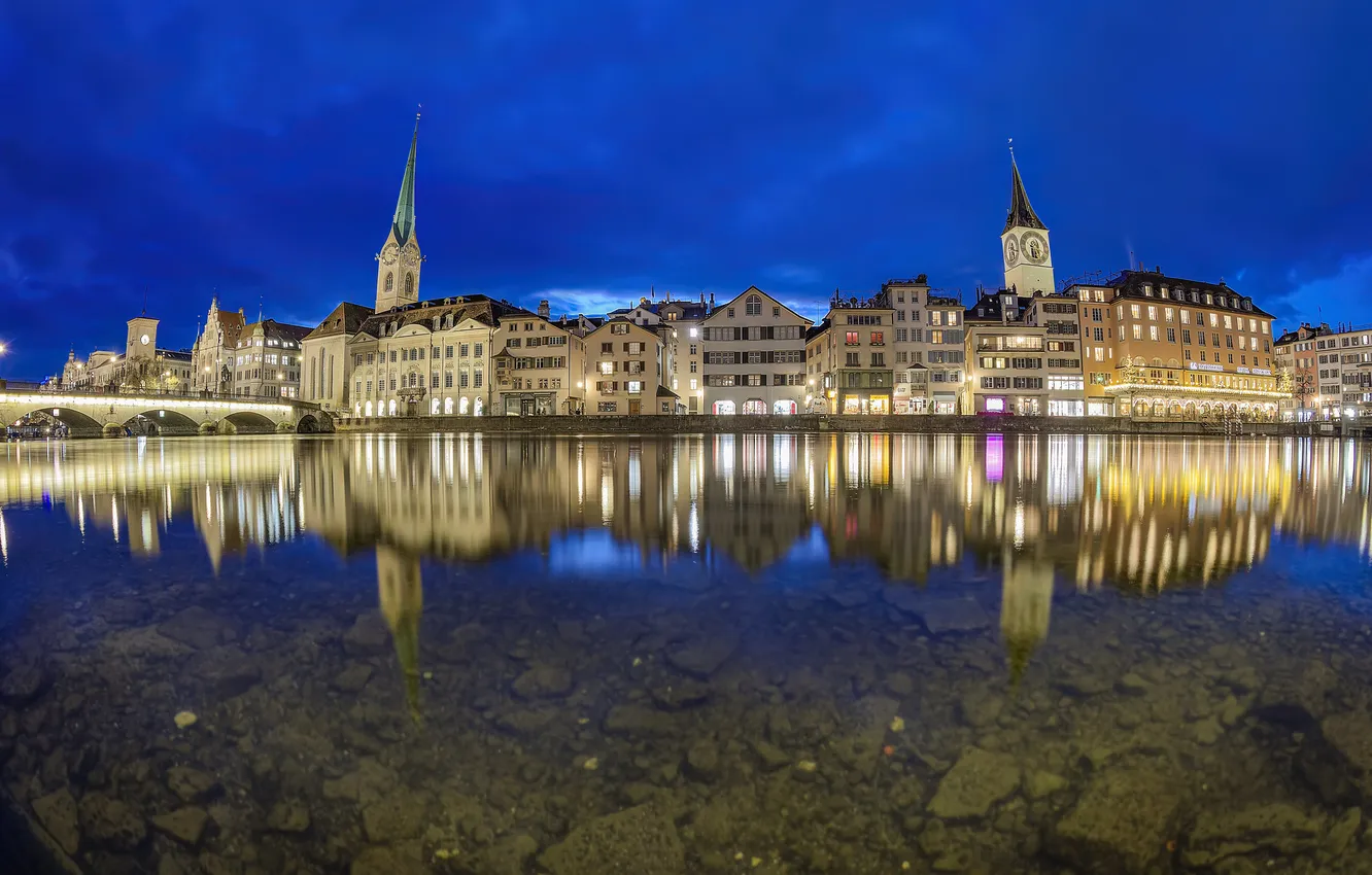Photo wallpaper lights, Switzerland, Zurich