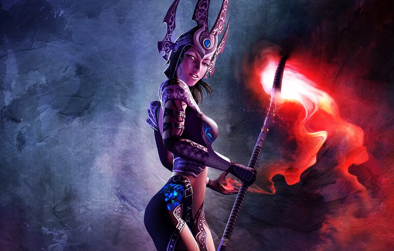 Photo wallpaper look, girl, lights, wall, figure, torch