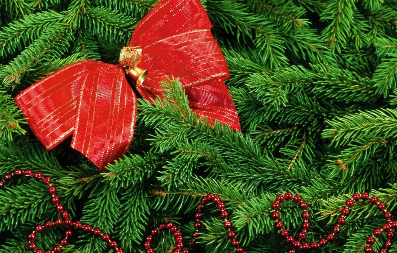 Photo wallpaper beads, bells, needles, bow