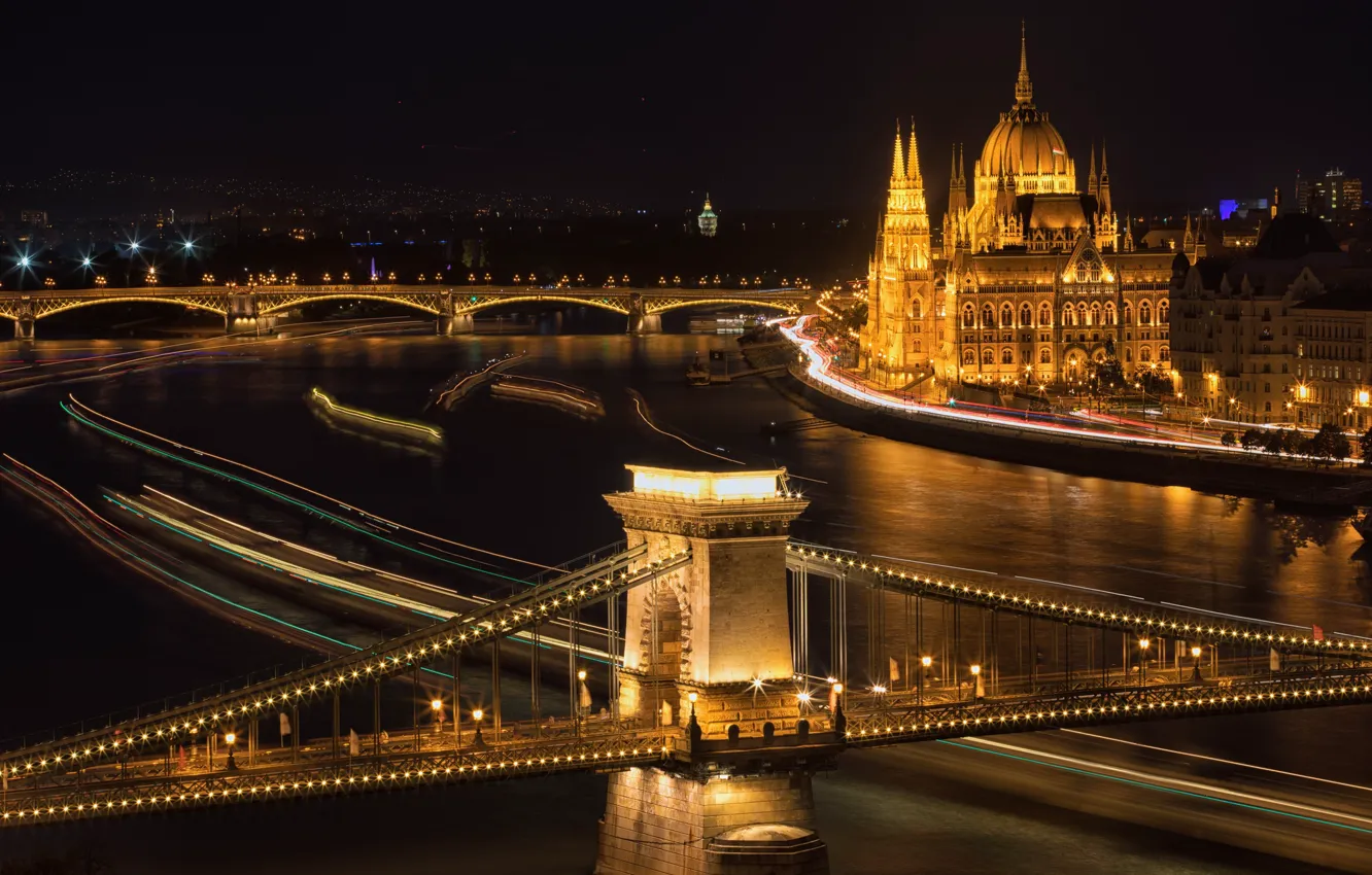 Photo wallpaper night, the city, Budapest