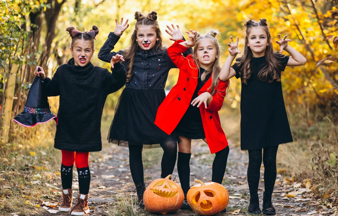 Photo wallpaper road, autumn, look, nature, children, pose, Park, holiday