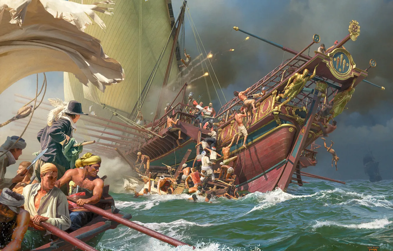 Photo wallpaper wave, ship, Board, Endika Project, A Boarding Action