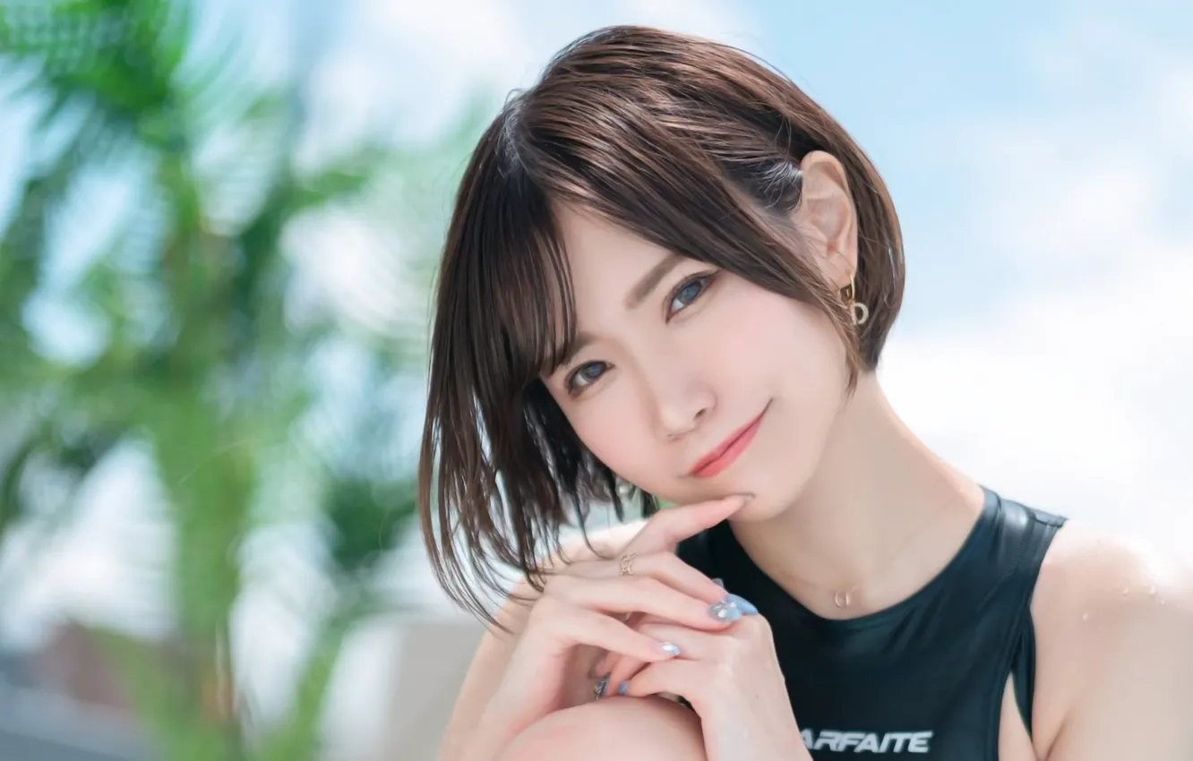 Photo wallpaper girl, blouse, beautiful, pretty, face, brunette, asian, attractive