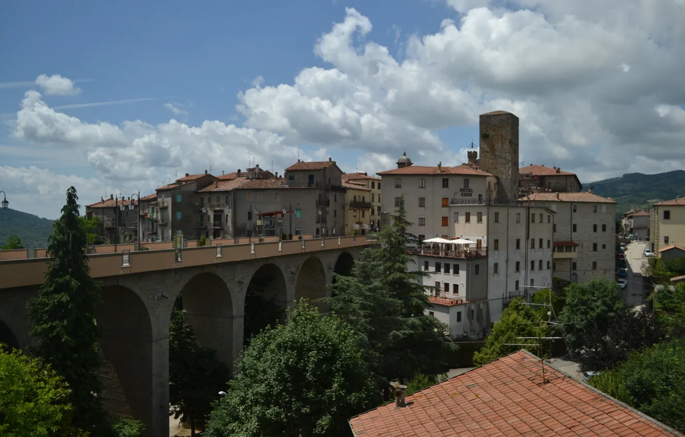 Photo wallpaper Home, Bridge, Panorama, Italy, Building, Italy, Bridge, Tuscany