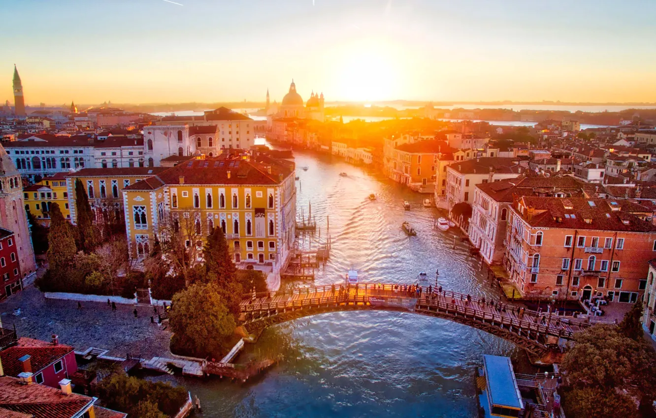 Photo wallpaper Italy, sunrise, Venice, Grand Canal, The Bridge Academy