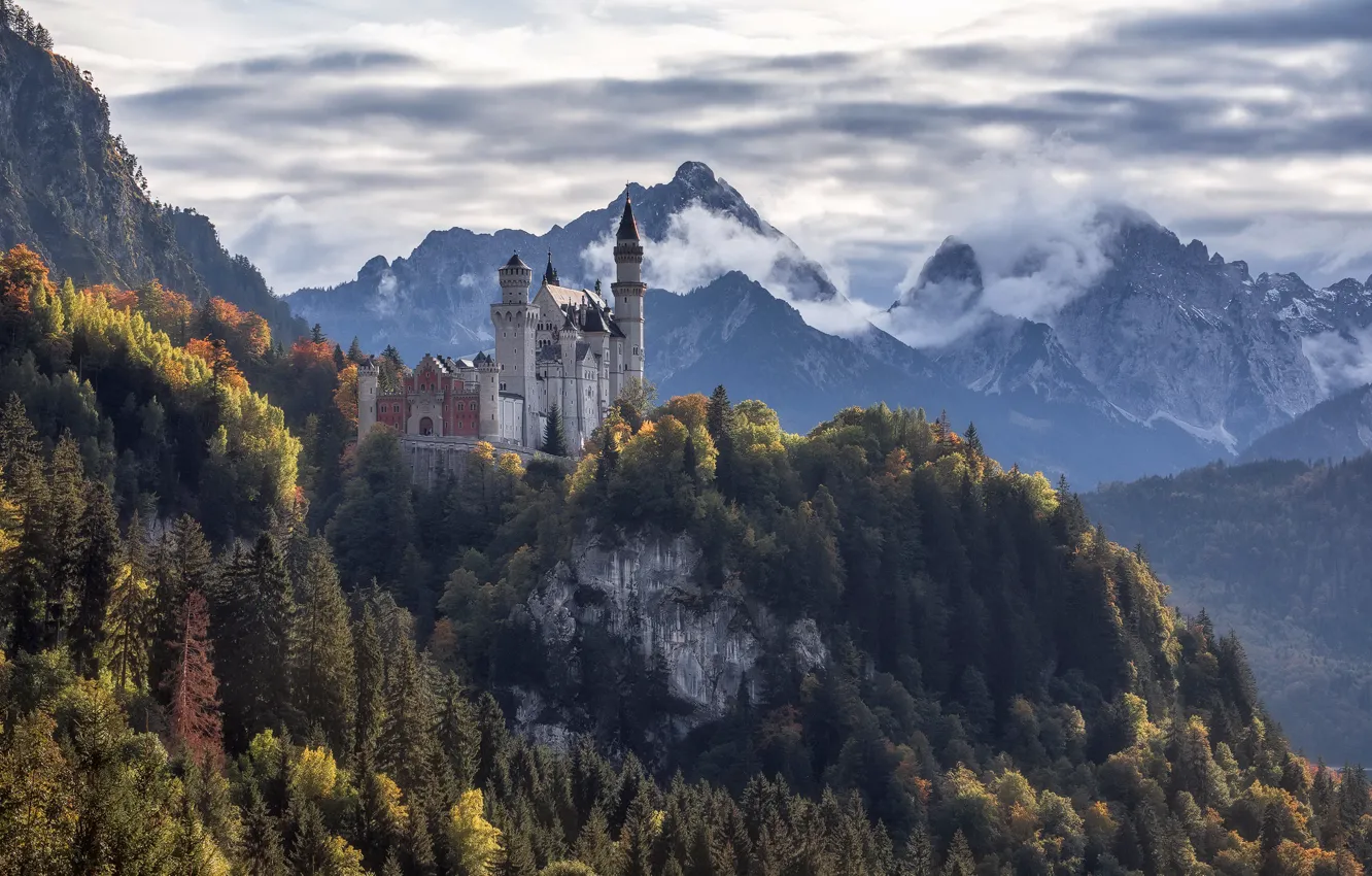 Photo wallpaper Germany, autumn, Bavaria, Neuschwanstein Castle