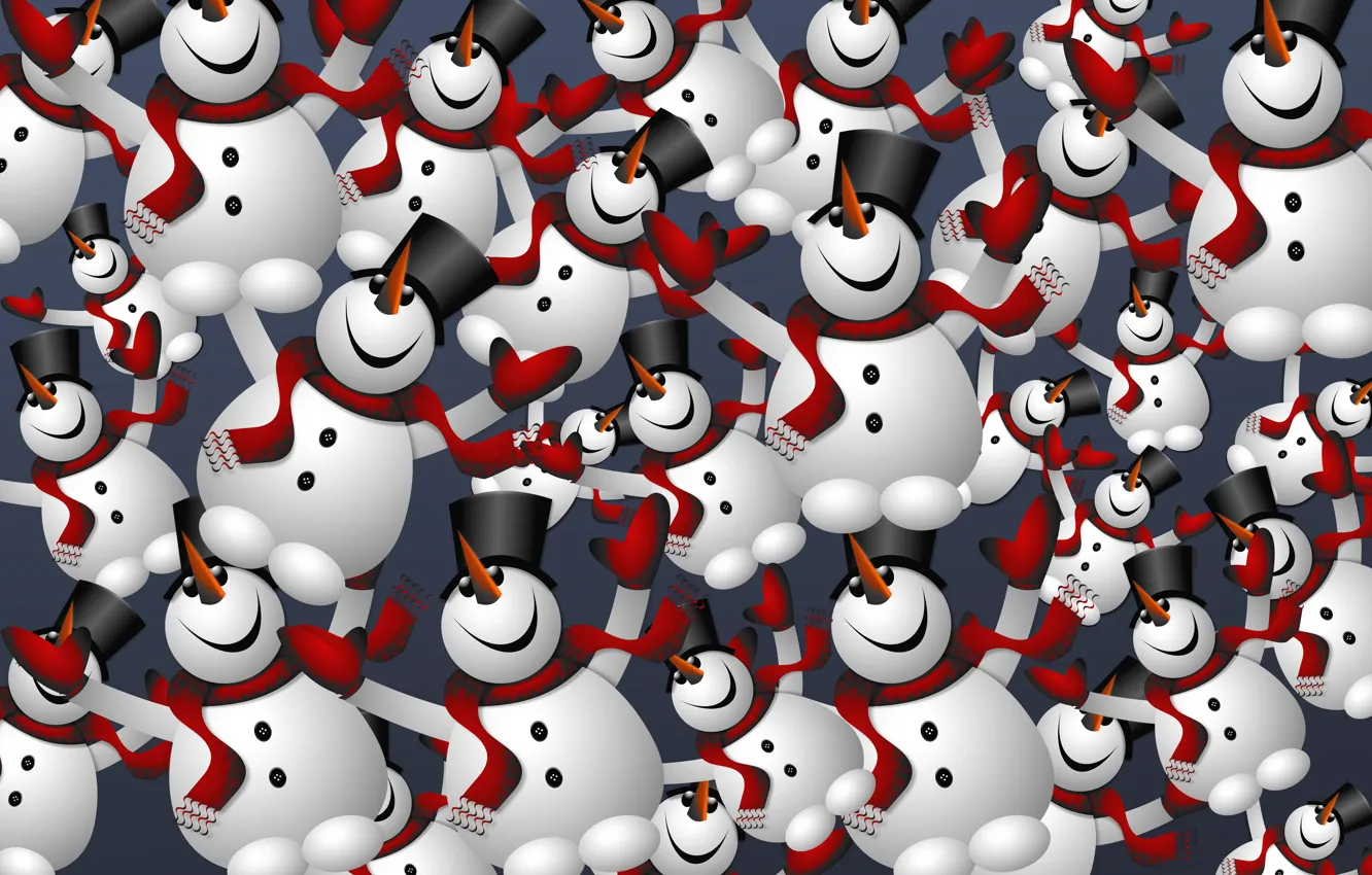 Photo wallpaper New Year, Christmas, snowmen, a lot