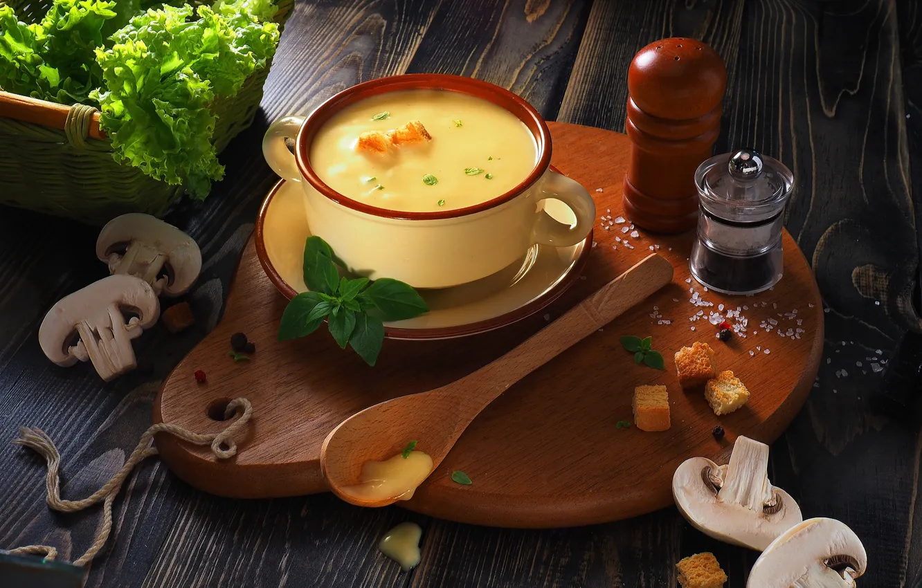 Photo wallpaper mushrooms, soup, spices