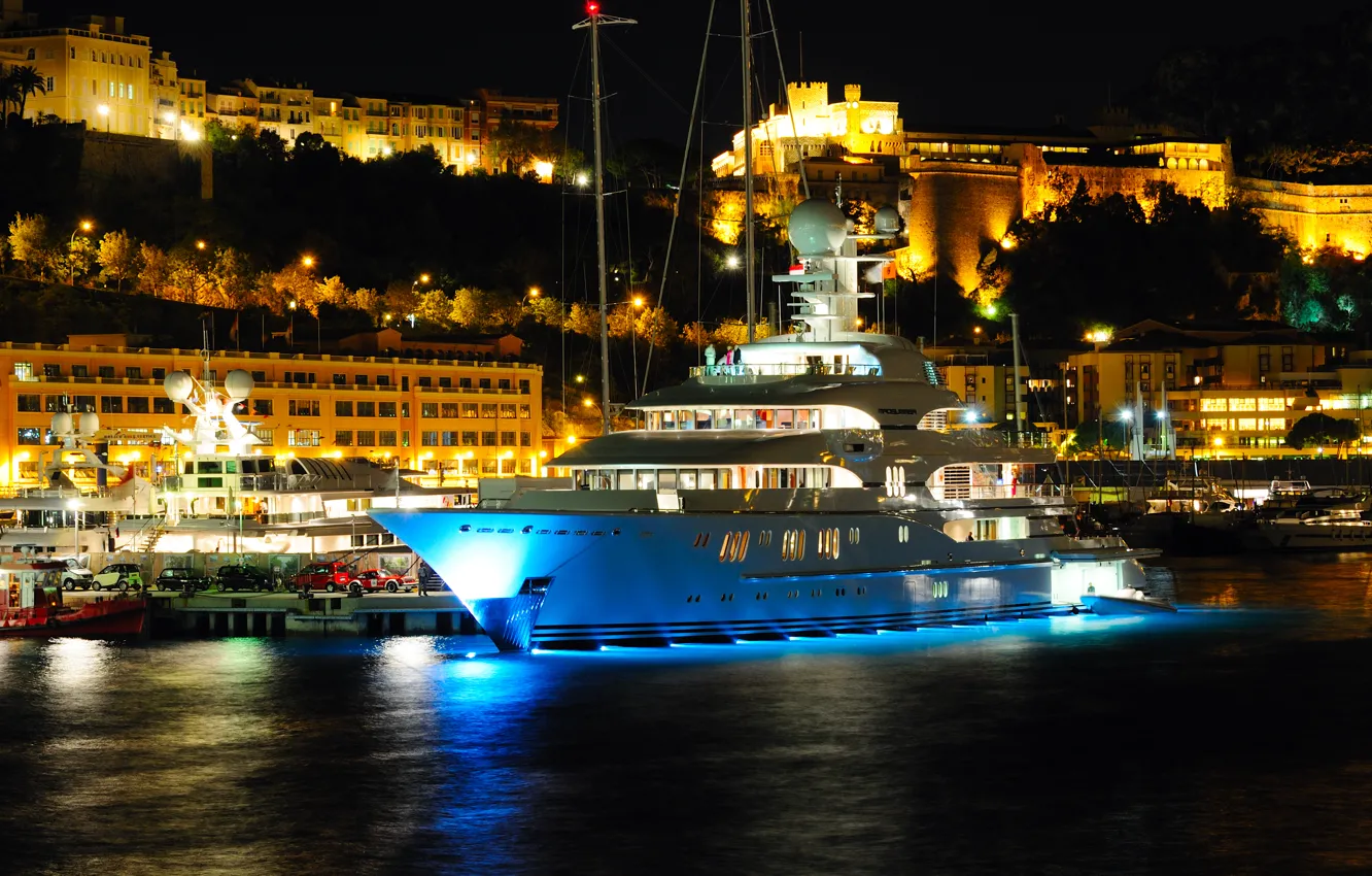 Photo wallpaper city, yacht, port, Monaco, Monaco, Hercules, yacht, yachts