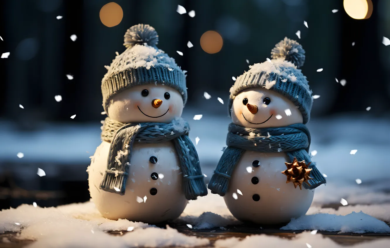 Photo wallpaper winter, snow, decoration, snowflakes, new year, Christmas, snowman, Christmas