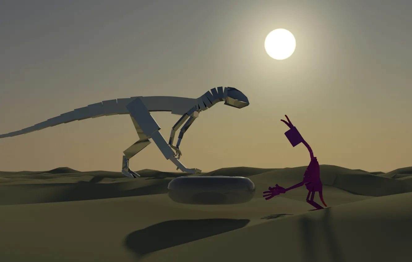 Photo wallpaper the sun, desert, dinosaur, the situation, mirror, Alien