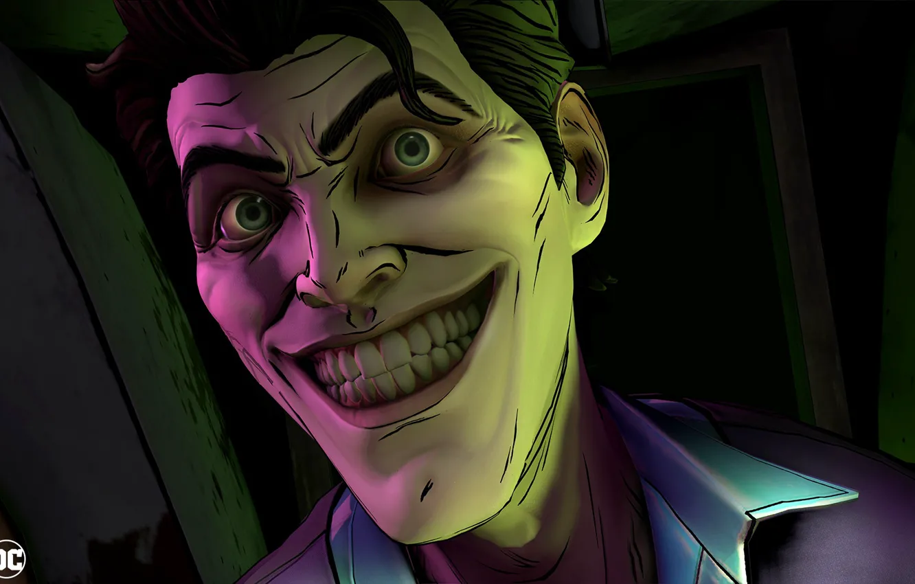 Photo wallpaper eyes, smile, Joker, the game, teeth, villain, game, eyes