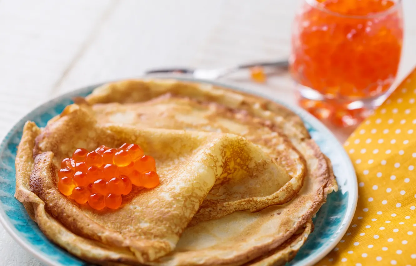 Photo wallpaper pancakes, caviar, granular