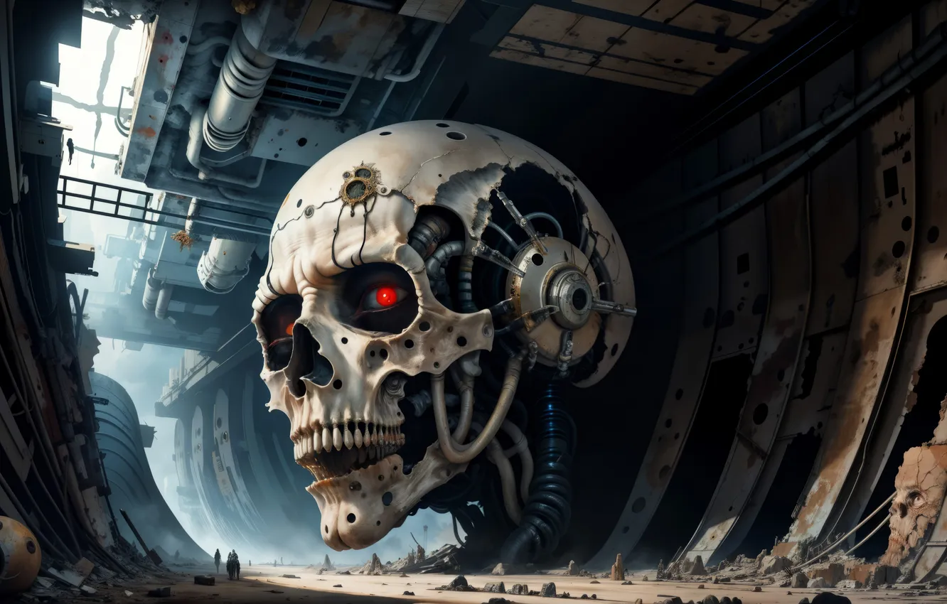 Photo wallpaper skull, robot, technology