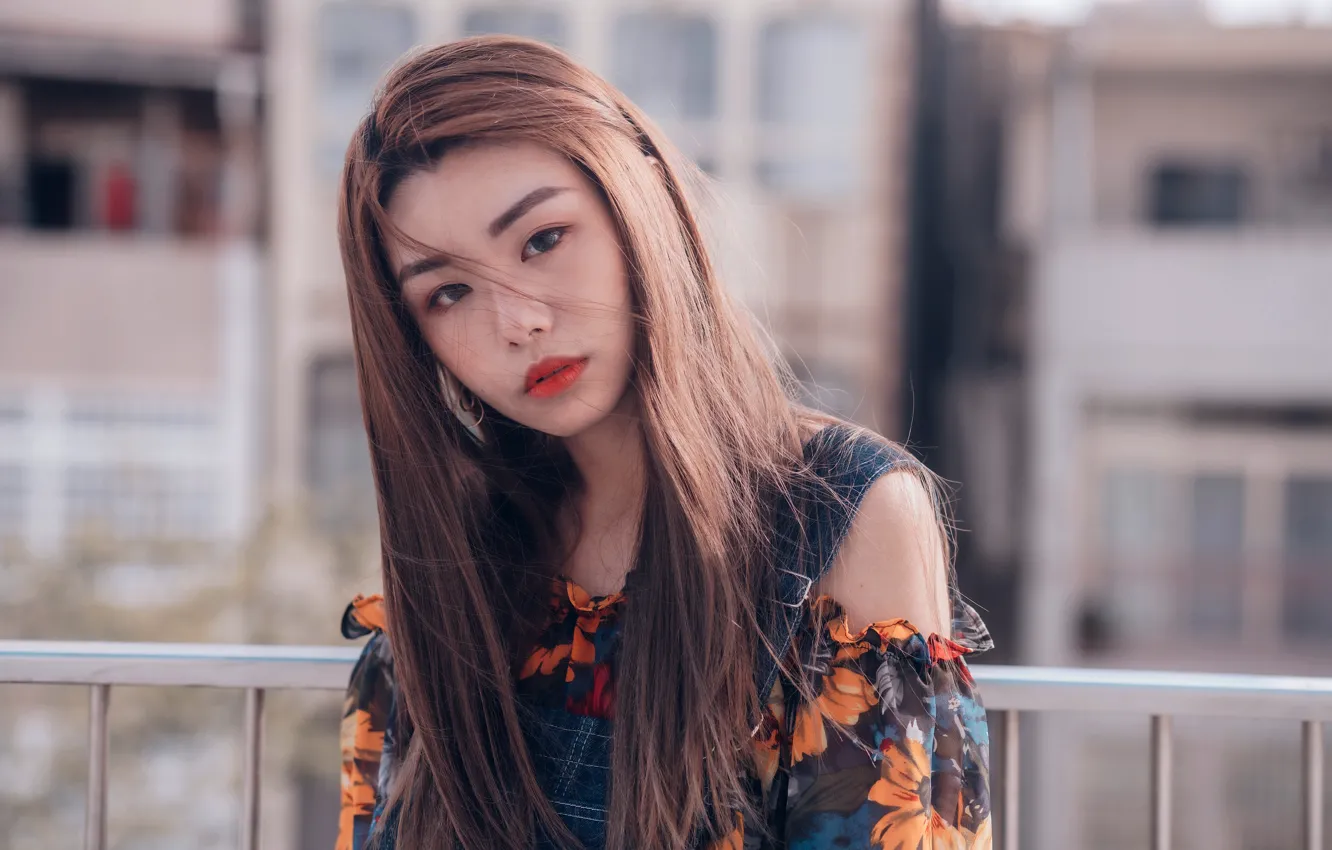 Photo wallpaper look, girl, hair, Asian, cutie, bokeh, face