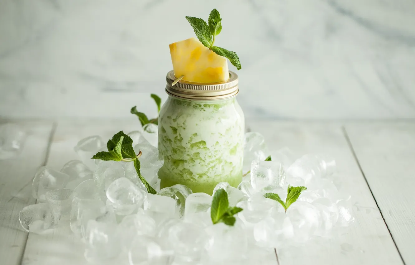 Photo wallpaper food, ice, Bank, drink, fruit, pineapple, mint, delicious